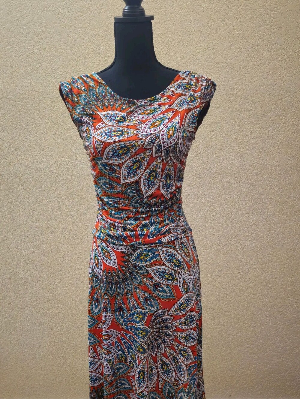 Enfocus Studio Orange Multi-Color Printed Sleeveless Dress